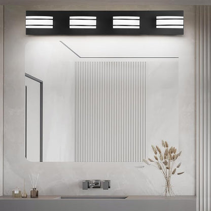 GOODATE 3 Color Temperature Dimmable Bathroom Light Fixtures Over Mirror, LED Black 4 Light Vanity Lighting Fixtures, Acrylic Stainless Steel Oval Shade Vanity Lights for Bathroom, ETL Certificated