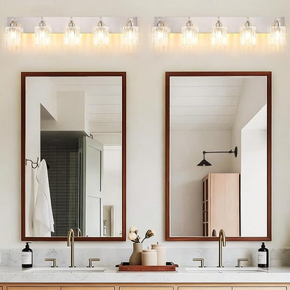 OCIOC 5-Light Bathroom Light Fixtures Brushed Nickel, Bathroom Vanity Light with Glass Shade, E26 Base Vanity Lights for Mirror,Bedroom,Living Room