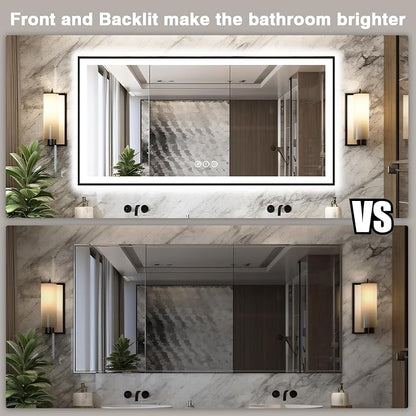 EchosLife Large 88x38 LED Bathroom Mirrors - Black Aluminum Trim | Black Frame, Front and Backlit, Anti-Fog, Stepless Dimmable, 3 Colors, Memory, Tempered Glass, UL Listed, Horizontal/Vertical