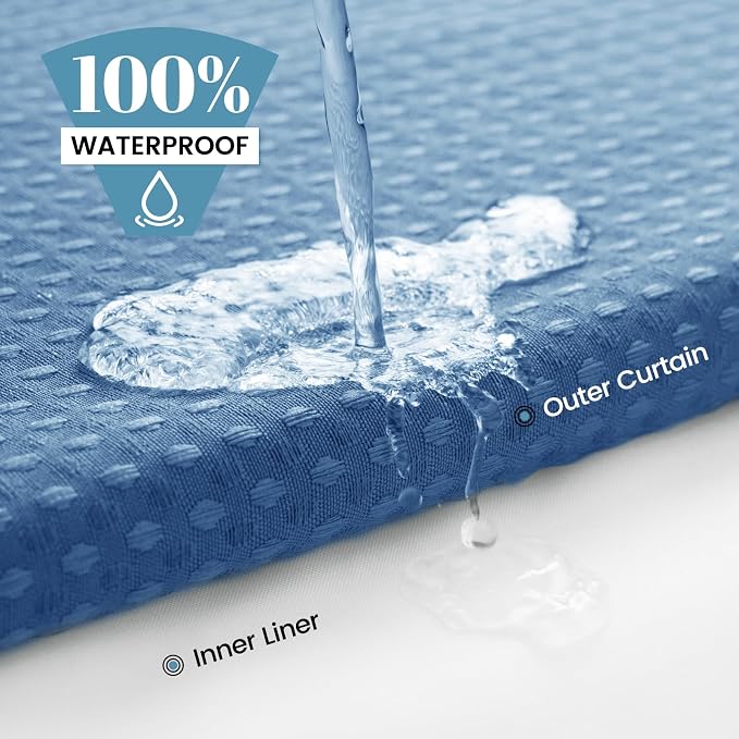 SORTTO No Hook Shower Curtain with Snap in Liner Set Waffle Shower Curtain for Bathroom Hotel Style Fabric Waterproof Inner Liner，71" W x 74" H, Sky Blue