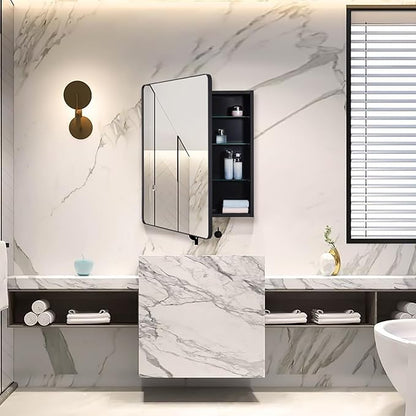 Black Bathroom Mirror Medicine Cabinet with Round Corner Framed Door 24 x 30 inch, Recessed or Surface Mount, with Adjustable Glass Shelves