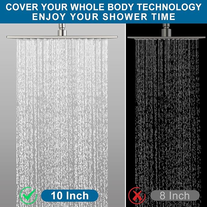 Shower Faucet Set Brushed Nickel Rainfall 10 Inch Shower Head and Handle Set Bathroom Rain Shower System Wall Mounted Shower Fixture Include Shower Valve and Trim Kit