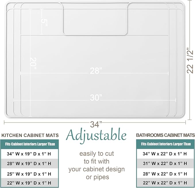 The Original Under Sink Mat - Silicone Waterproof mat, Trimmable, Easy to Clean, Kitchen Cabinet Liner, Under Sink Protector mats, Drip Tray with Lip - 34" x 22" or Smaller