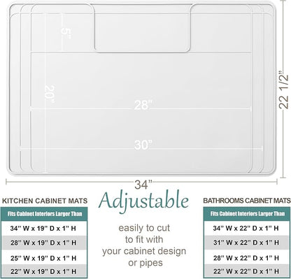 The Original Under Sink Mat - Silicone Waterproof mat, Trimmable, Easy to Clean, Kitchen Cabinet Liner, Under Sink Protector mats, Drip Tray with Lip - 34" x 22" or Smaller