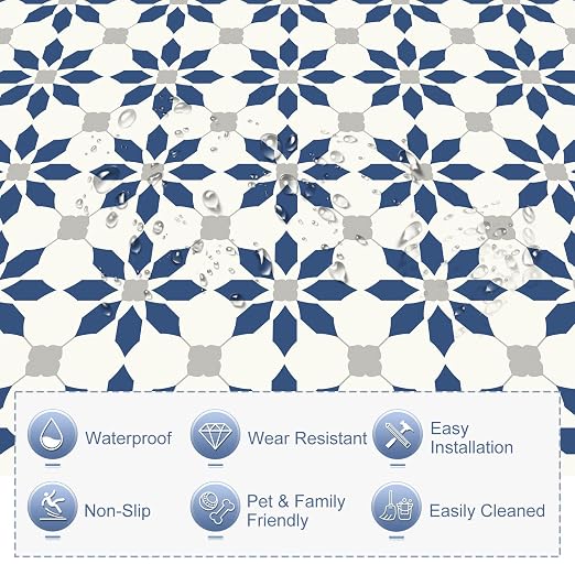 MORCART 40PCS 7.87" x 7.87" Peel and Stick Floor Tile, Blue | Self-Adhesive DIY Vinyl Flooring, Removable and Waterproof Tile Sticker for Bathroom, Kitchen, Wall, Bedroom, Stairs