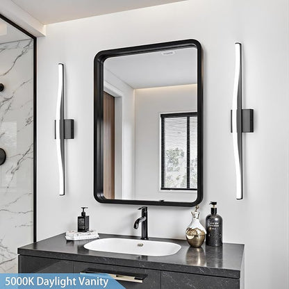 Modern Bathroom Vanity Light 32 inch, Curved, Dimmable 5CCT Led Bathroom Light Fixture Over Mirror, Black Bar Vanity Light for Bathroom Mirror Cabinets-ETL Certificated Modern LED Vanity Makeup Lights