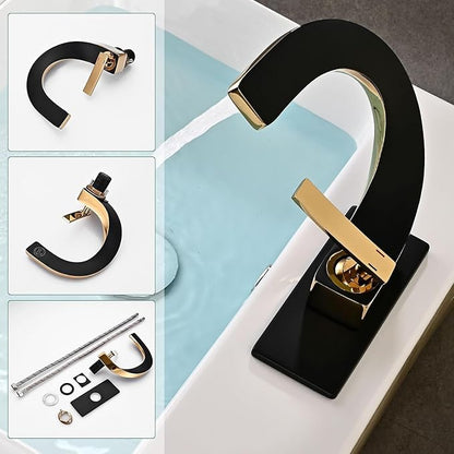 Single Hole Bathroom Sink Faucets,Brass Vainty Faucet Gold Black | Lead-Free, Single Handle Faucet for Sink, Vanity, RV, Lavatory, Suitable for 1 or 3 Holes Faucet