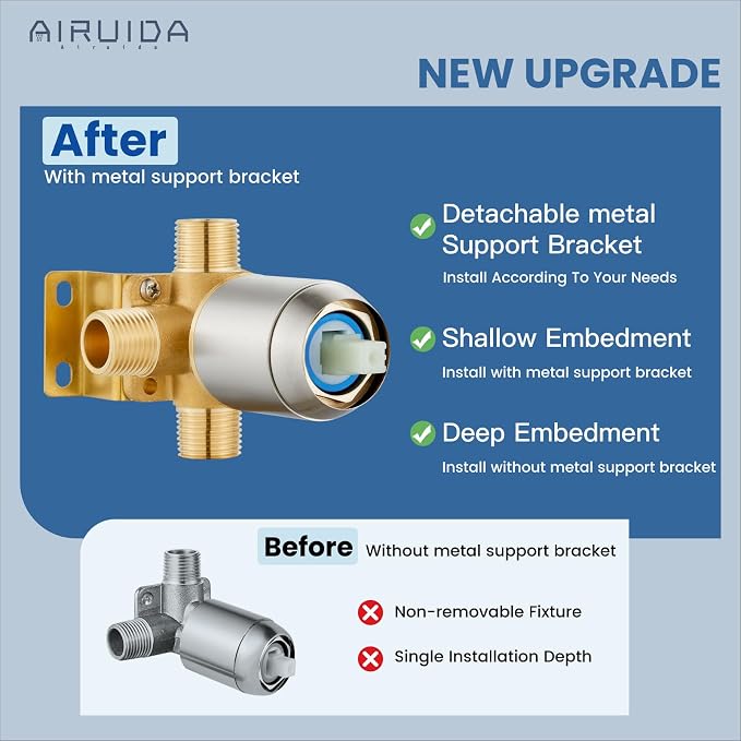 Airuida 8 Inch Shower Faucet Set,Bathtub Faucet Kit,Brushed Nickel | Shower Tub Faucet Set,Male Threads Rough-In Valve,Square Head Shower System