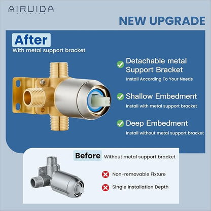 Airuida 8 Inch Shower Faucet Set,Bathtub Faucet Kit,Brushed Nickel | Shower Tub Faucet Set,Male Threads Rough-In Valve,Square Head Shower System
