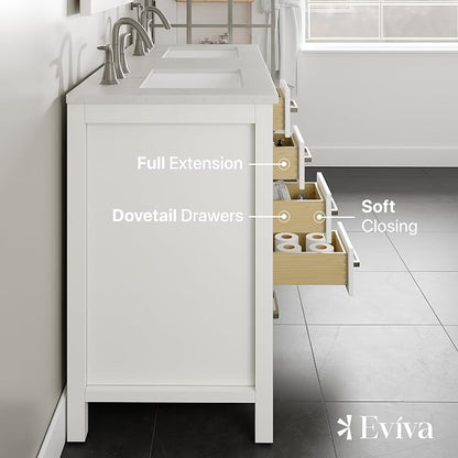 Aberdeen 48 in. White Double Sink Bath Vanity with Carrara Quartz Top and Undermount Porcelain Sinks