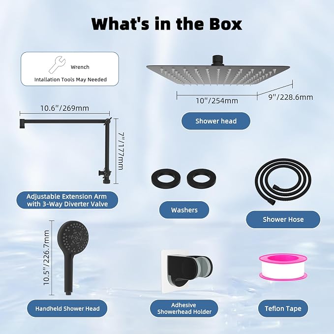 Metal 10" Rain Shower Head with Handheld, High-Pressure Showerhead,10-Mode | Oil Rubbed Bronze, Rainfall Shower Head with 5" Large Handheld, Adjustable 16" Shower Extension Arm/71" Hose, 3-Way Diverter