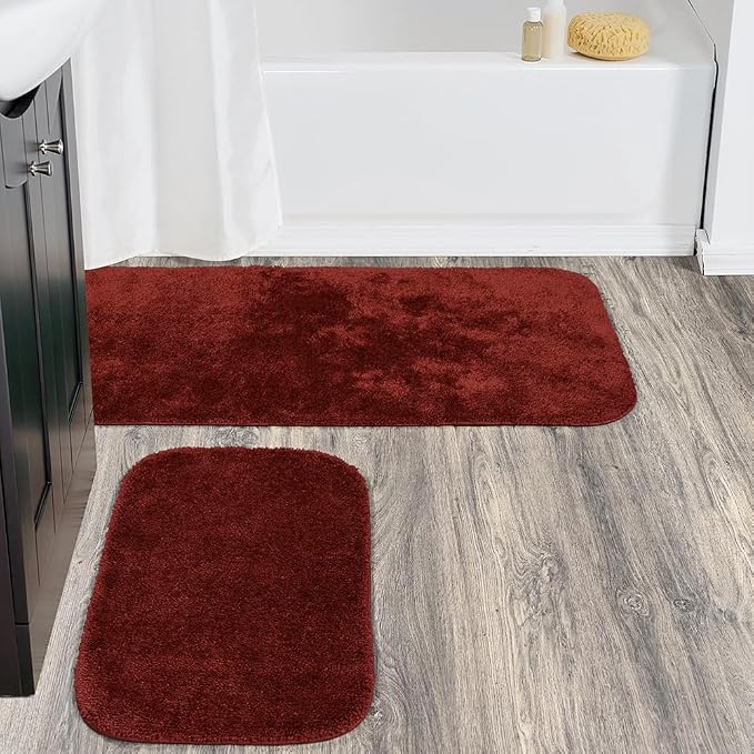 Garland Rug Traditional Nylon Washable Chili Pepper Red 2 Bath Rugs (21" X 34", 22" X 60") - Soft, Absorbent, and Stylish for Your Bathroom