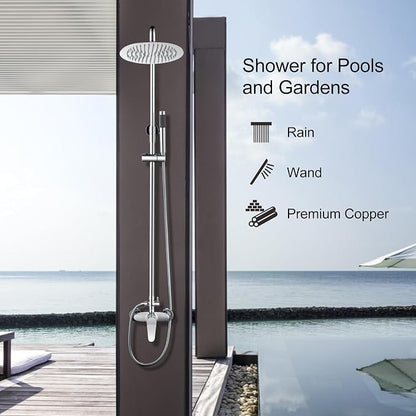 AmazonBasics Outdoor Shower Fixtures - Total Complete Shower Kit, Chrome Finish with SS304 Handheld High Pressure Shower Head, 2-Functions