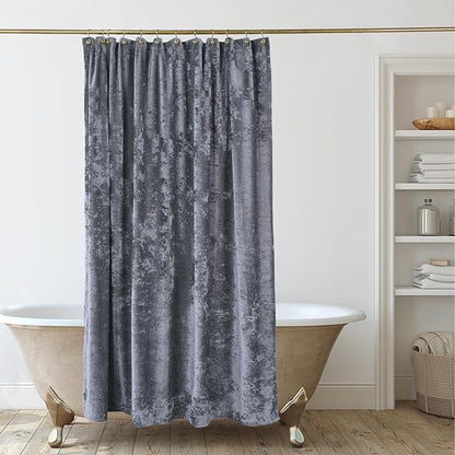TAMGHO Crushed Velvet Shower Curtain, Grey, 72" x 72” | Coordinating Gold Grommets and Hooks, Machine Washable, Water Repellent
