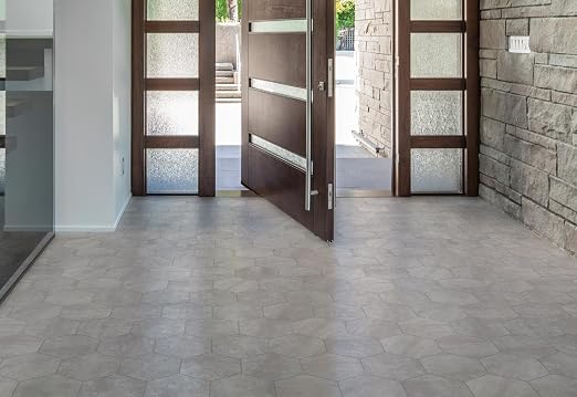 W&S 1-Sheet Matte Warm Grey Peel and Stick Flooring Tile,Thicker Hexagon Stick on Backplash for Kitchen,Self Adhesive Faux Stone Floor Tile for Living Room,Bathroom,Bedroom
