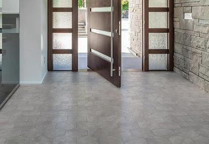 W&S 1-Sheet Matte Warm Grey Peel and Stick Flooring Tile,Thicker Hexagon Stick on Backplash for Kitchen,Self Adhesive Faux Stone Floor Tile for Living Room,Bathroom,Bedroom