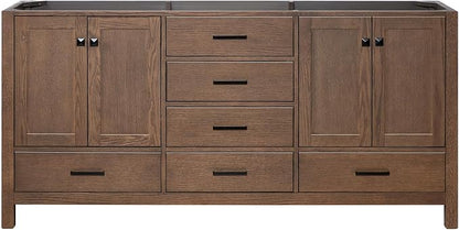 ARIEL Cambridge 72-inch Bathroom Vanity Base Cabinet,Solid Wood, 4 Soft Closing Doors, 6 Dovetail Drawers, Brown Oak