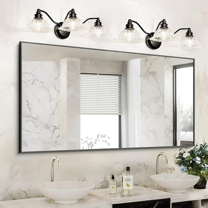 Redluck Vintage Bathroom Vanity Light Fixture, 3-Light Bathroom Lighting Fixtures Over Mirror, Matte Black Finish with Crystal Glass Shade, Wall Sconces Lighting for Bedroom, Living Room, Hallway