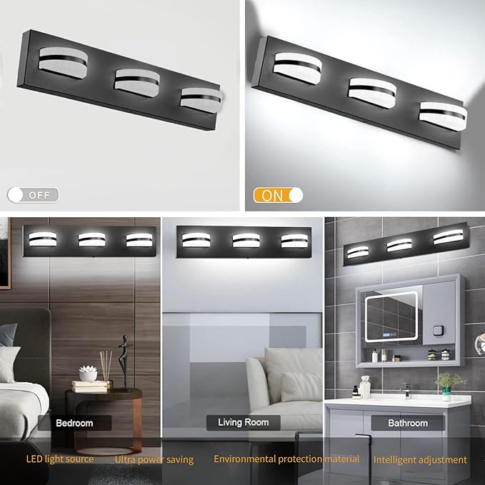 LED Bathroom Vanity Light, 360°Rotatable, 1980 LM 4 Light Black Modern Matte Bathroom Lighting Fixtures, Over Mirror Vanity Lights for Living Room, Bedroom ETL Certified