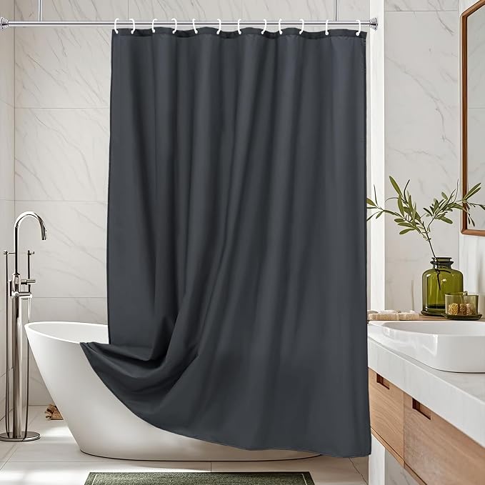 AooHome Fabric Shower Curtain 48 Width x 72 Height Inch, Solid Color Bath Curtain with Hooks for Hotel, Water Repellent, Dark Grey