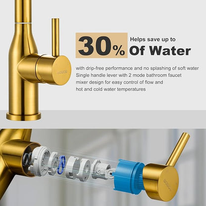 WOWOW Brushed Gold Bar Sink Faucet Single Hole Bar Faucet 1 Handle Small Kithcen Faucet for Wet Bar and RV Sink