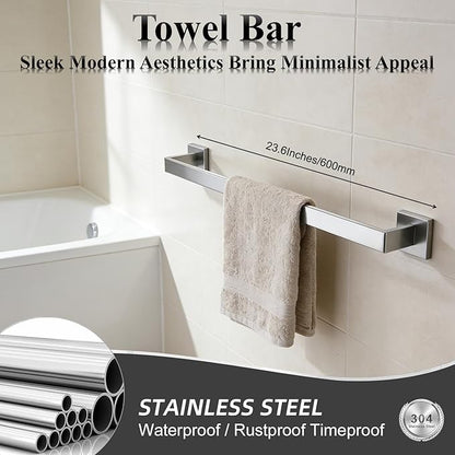 Bathroom Hardware Set 20 Piece Brush Nickel Bathroom Accessories Set SUS304 Towel Bar Set Includes 4 Towel Bar 24 Inch+4 Towel Holder+4 Toilet Paper Holder+8 Towel Hooks (20, Brushed Nickel, 24 Inch)