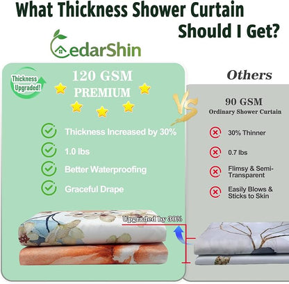 Floral Flower Fabric Shower Curtain with 12 Hooks, 120GSM, 72x72 | Printed Botanical Bathroom Curtain,Polyester Shower Curtain Water-resistant