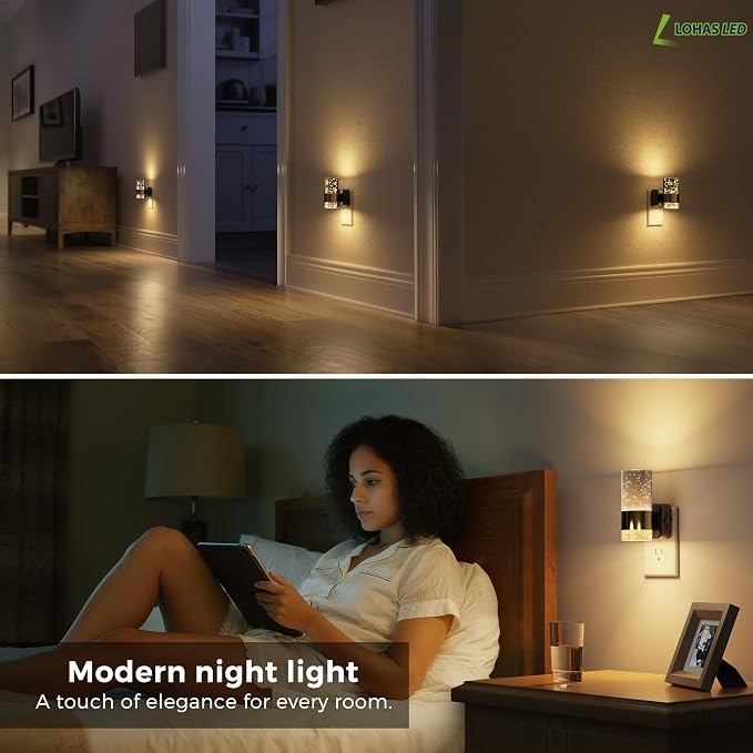 L LOHAS LED Night Lights Plug into Wall, 3000K Acrylic Night Light,2 Pack | Dimmable Nightlight with 0-100 LM Adjustable Brightness, Plug in Night Light with Dusk to Dawn Sensor, for Bathroom Hallway
