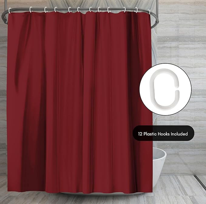 Americanflat 71x74 Solid Burgundy Shower Curtain - Water-Resistant Long Shower Curtain with Durable Metal Grommets and 12 Hooks - 100% Polyester