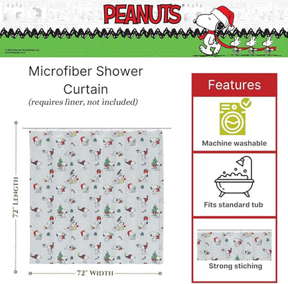 Peanuts Holiday Christmas Bath 13-Piece Shower Curtain Set, 72 x 72 Inch Fabric Curtain with Hooks, Bathroom Decor, Machine Washable, (100% Officially Licensed Product) by Franco Collectibles.