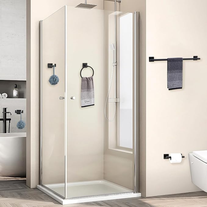 Matte Black Towel Bar Set, 5 Pieces Double Dase Toilet Paper Holder Bathroom Hardware Set, 23.6 Inch Stainless Steel Towel Racks for Bathroom Wall Mounted