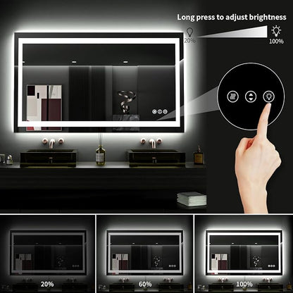 LOAAO 48"X28" LED Bathroom Mirror with Lights, UL Listed | Anti-Fog, Dimmable, 3 Color Temperature, Backlit + Front Lit, Memory Function, Tempered Glass