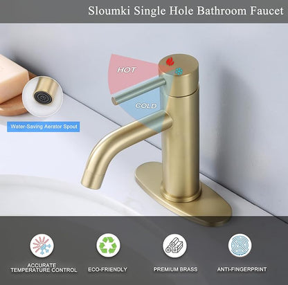 Bathroom Faucet Brushed Gold Modern Bathroom Sink Faucet with Single Handle Suitable for 1 or 3 Holes, Supply Deck Plate and Hose