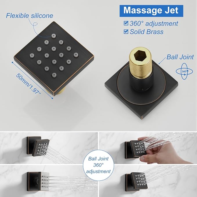 RUMOSE Rainfall Shower System with 4 Full Body Jet 4 Mode Shower Faucet Set | 12 Inch Rain Shower Head, 2 in 1 Handheld Spray, Oil Rubbed Bronze Brass Shower Jet Shower Fixtures, Wall Mounted