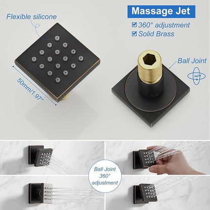 RUMOSE Rainfall Shower System with 4 Full Body Jet 4 Mode Shower Faucet Set | 12 Inch Rain Shower Head, 2 in 1 Handheld Spray, Oil Rubbed Bronze Brass Shower Jet Shower Fixtures, Wall Mounted