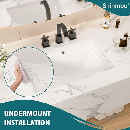 White Ceramic 18"x14" Undermount Bathroom Lavatory Sink | Rectangle under counter white bathroom vessel sink for bathroom with overflow