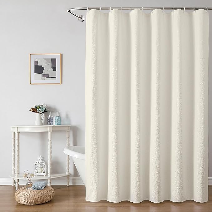 OWENIE Cream Shower Curtain for Bathroom 84 Inches Eatra Long, Elegant 3D Embossed Textured Cloth Waffle Shower Curtain, Modern Luxury Hotel Style, Water Repellent, Machine Washable, 72X84, Cream