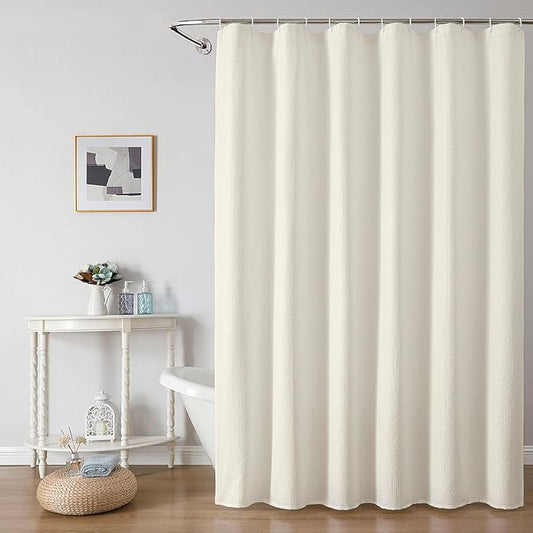 OWENIE Cream Shower Curtain for Bathroom 84 Inches Eatra Long, Elegant 3D Embossed Textured Cloth Waffle Shower Curtain, Modern Luxury Hotel Style, Water Repellent, Machine Washable, 72X84, Cream