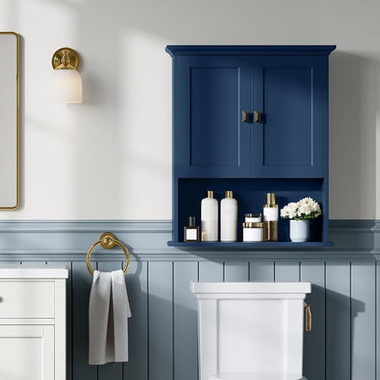 Over The Toilet Storage Cabinet, Wall Mounted Medicine Cabinet Bathroom Wall Cabinet with Build-in Spirit Level Cupboard Adjustable Shelves for Bathroom Laundry Room Kitchen, Ultramarine