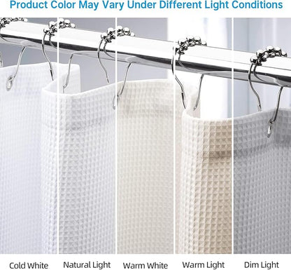 AmazerBath White Shower Curtain 72x74 Inches, Waffle Shower Curtains for Bathroom, Cloth Shower Curtain Fabric Heavy Duty 240GSM, Thick Bathroom Shower Curtains Hotel Quality, Premium Polyester