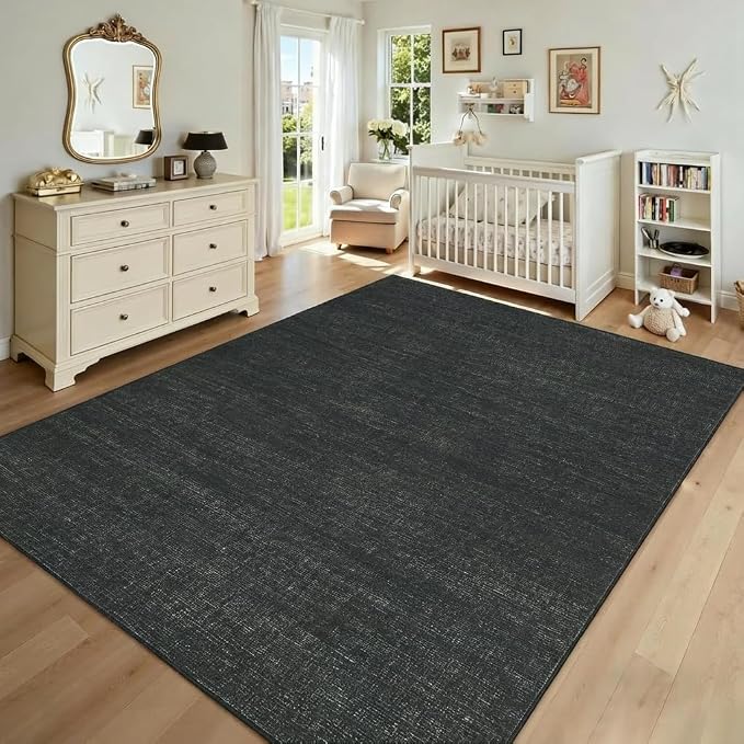Garvee Black Rug for Living Room 4x6 Modern Solid Color Washable Rugs | Non Slip Stain Resistant Neutral Textured Non Shedding Low Pile Contemporary Soft Rug for Bedroom Dining Room Nursery