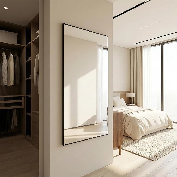 60"x30" Matte Black Wide Bathroom Wall Mirror for Double Vanity | Wide Double Vanity Mirror, Slim Metal Frame, Long Console or Buffet Use, Vertical/Horizontal Mount, Tempered Glass