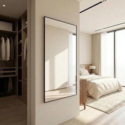60"x30" Matte Black Wide Bathroom Wall Mirror for Double Vanity | Wide Double Vanity Mirror, Slim Metal Frame, Long Console or Buffet Use, Vertical/Horizontal Mount, Tempered Glass
