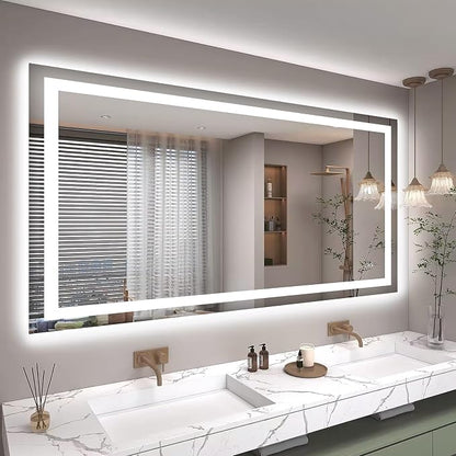 Hivone 60"X36" LED Bathroom Mirror with Lights, Anti-Fog, Dimmable, Backlit + Front Lit, Smart Bathroom Vanity Mirror, Memory Function, Shatterproof, Tempered Glass (Horizontal/Vertical)