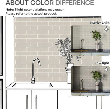 STICKGOO Subway Tile Peel and Stick Backsplash, Thicker Design 12" x 12" Stick on Backsplash Tiles for Kitchen, Bathroom, Wall Tile (10 Sheets, Light Gray Beige)