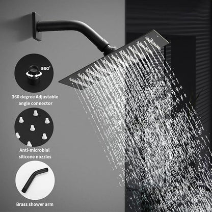 Black Shower Head And Faucet Set Complete With Valve Shower Fixtures With 8 Inch High Pressure Rain Shower Head Trim kit Regaderas Para bBaño Modernas