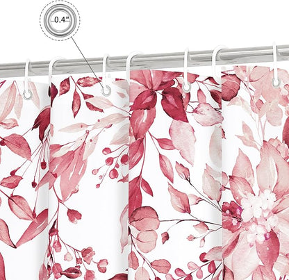 Pink Eucalyptus Shower Curtain, Watercolor Floral Print, 72x84 | Watercolor Plant Leaves Floral Print, Waterproof Fabric Bathroom Decor, Machine Washable, Rustproof Grommets