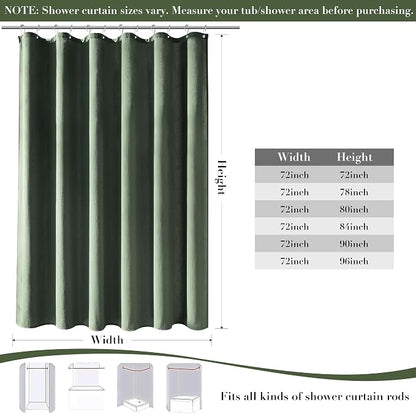 Extra Long Linen Shower Curtain for Bathroom 90 Inch Olive Green | Weighted Tall Bath Curtains with Hooks, Water Repellent, Neutral Boho Farmhouse, Simple Luxury Shower Decor, 1 Panel, 72x90