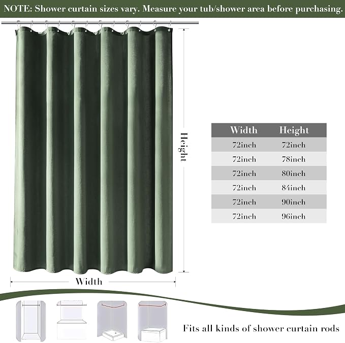 Extra Long Linen Shower Curtain for Bathroom 96 Inch Olive Green | 8ft Ceiling to Floor Weighted Bath Curtains Set with Hook, Neutral Boho Farmhouse, Simple Luxury Shower Decor, 1 Panel, 72x96