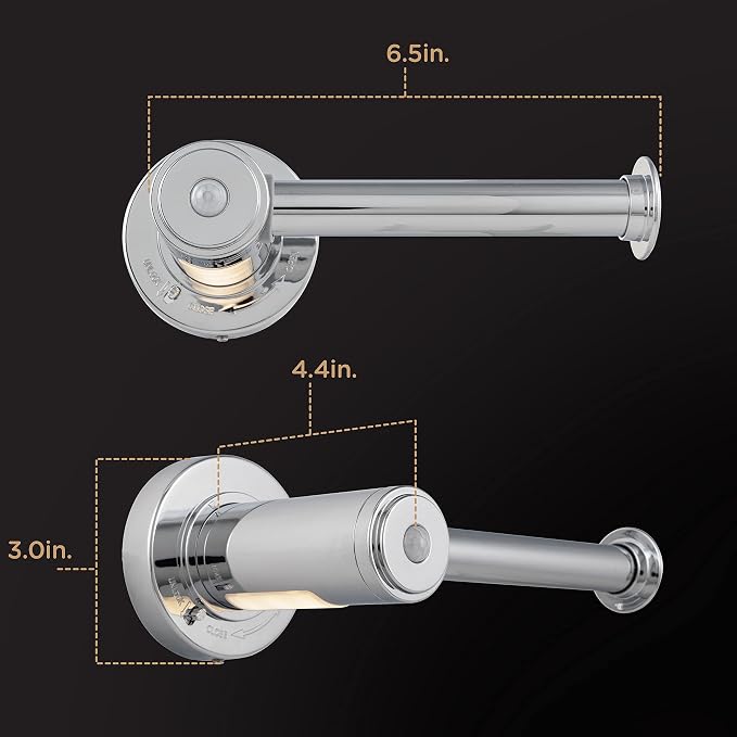Enbrighten Toilet Paper Holder with Motion Sensing Night Light | Battery Operated, Bathroom Lighting, Toilet Paper Holder Wall Mount, Toilet Paper Roll Holder, Chrome, 77233